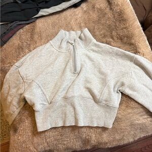 aerie Heather Gray Half-Zip Cropped Sweatshirt